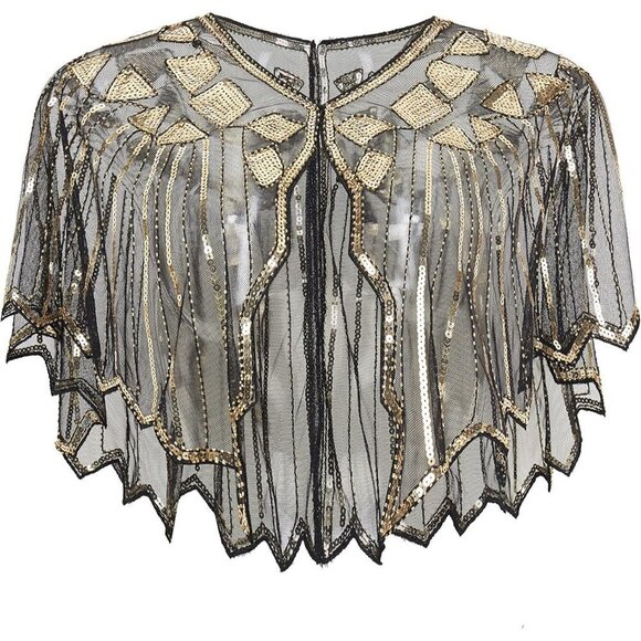 Babeyond Sequin Beaded Evening Cape 1920s Shawl Wraps  (Gold) - Picture 1 of 6
